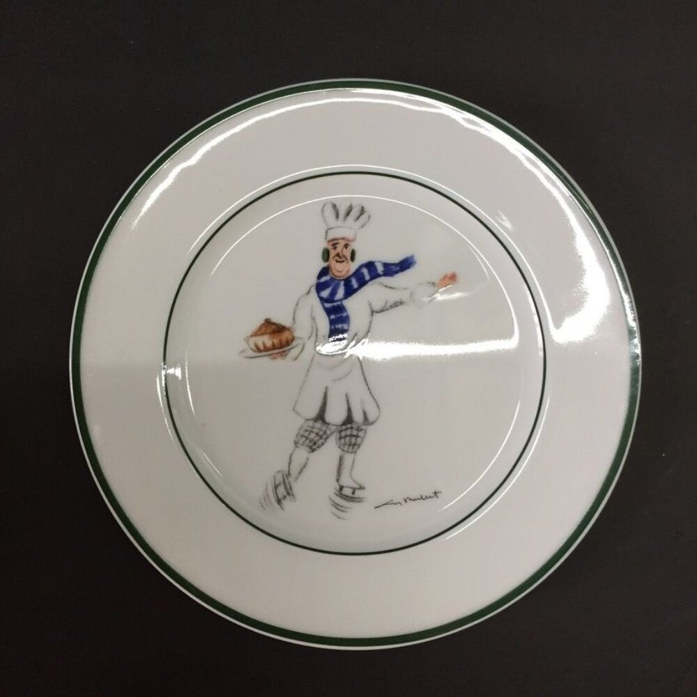 Skating Chefs Salad Plates Set Of 6 By Guy Buffet Green Trim Funny